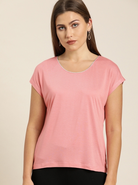 

all about you Women Pink Solid Scoop Neck T-shirt