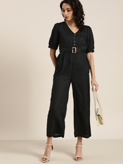 

all about you Women Black Solid Cropped Basic Jumpsuit & Belt