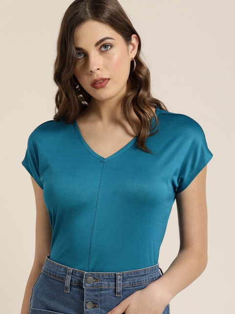 

all about you Women Teal Blue Solid Regular Top