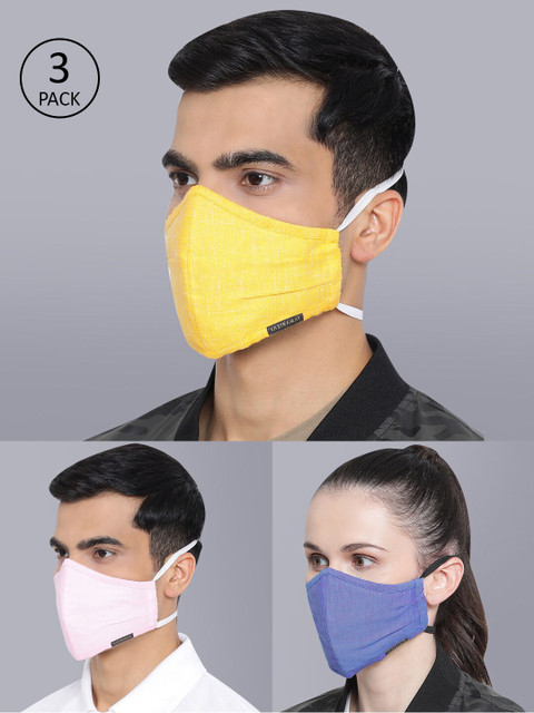 

VASTRAMAY Unisex Pack Of 3 Solid 3-Ply Headband Adjustable Face Masks, Blue