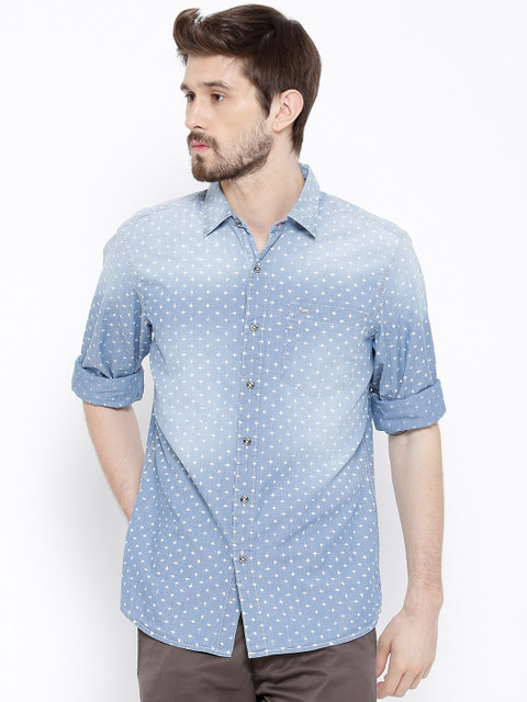 

Lee Blue Washed Printed Slim Denim Shirt