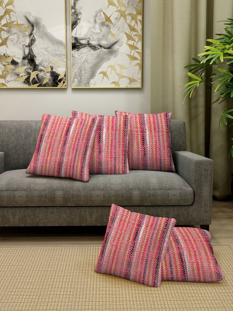 

KLOTTHE Multicoloured Set of 5 Self Design Square Cushion Covers, Multi