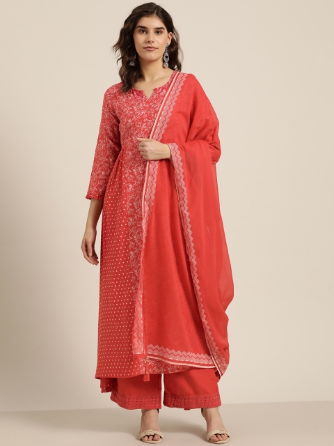 

Moda Rapido Women Coral Red & White Printed Kurta with Palazzos & Dupatta
