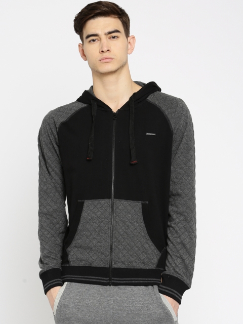 

Harvard Black & Charcoal Grey Colourblocked Hooded Sweatshirt