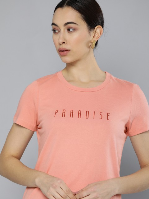 

Chemistry Women Pink Printed Round Neck Pure Cotton T-shirt