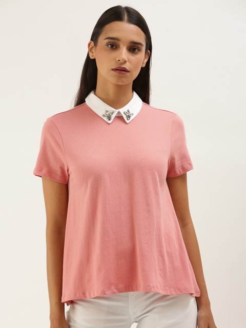 

Chemistry Peach Peter Pan Collar and Embellishment Regular Top