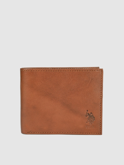

U.S. Polo Assn. Men Tan Brown Leather Two Fold Wallet