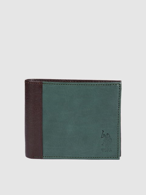 

U.S. Polo Assn. Men Olive Green Leather Two Fold Wallet