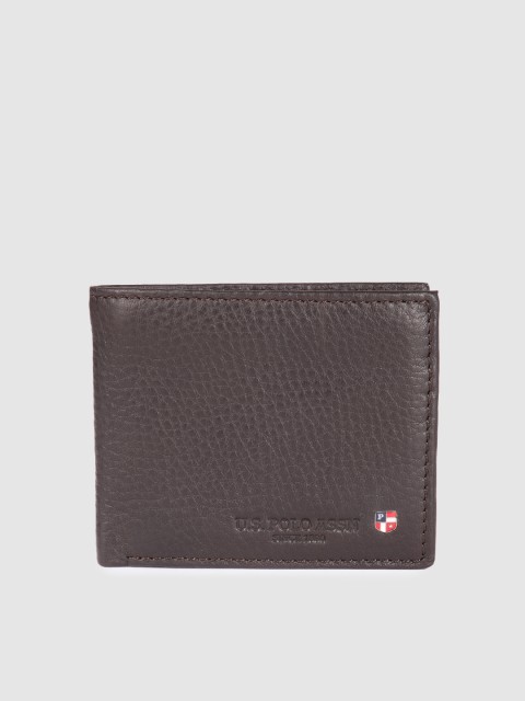 

U.S. Polo Assn. Men Brown Textured Leather Two Fold Wallet
