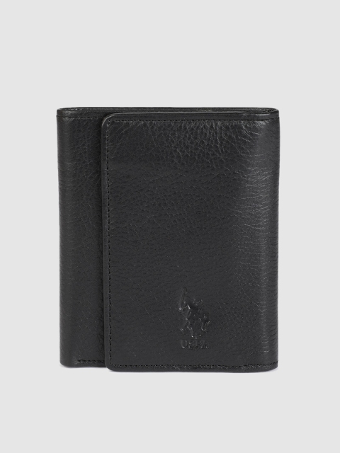 

U.S. Polo Assn. Men Black Solid M6286 Three Fold Leather Wallet