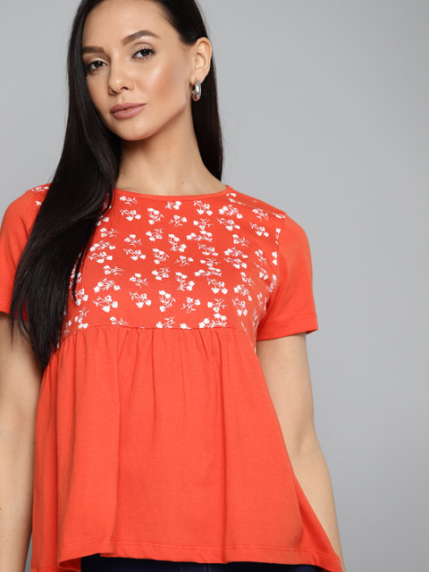 

Chemistry Women Orange Floral Printed T-shirt