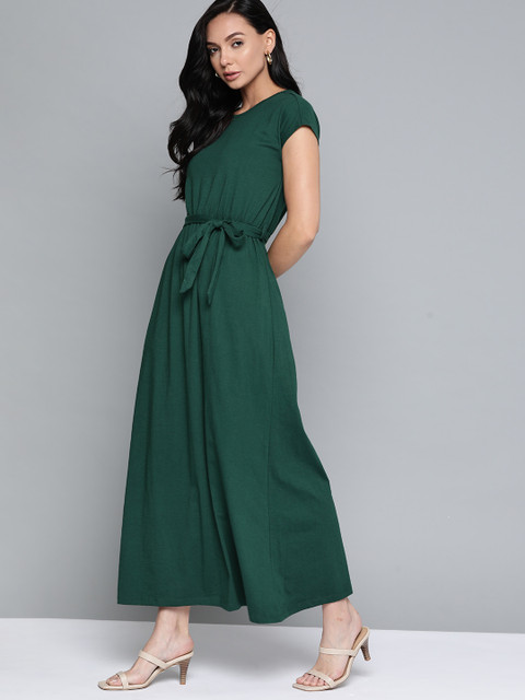 

Chemistry Green Solid Maxi Dress with Belt