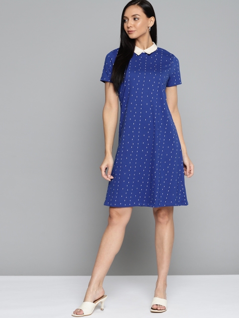 

Chemistry Blue & Off White Collared Dress