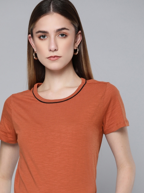 

Chemistry Women Rust Orange Pure Cotton Solid T-shirt