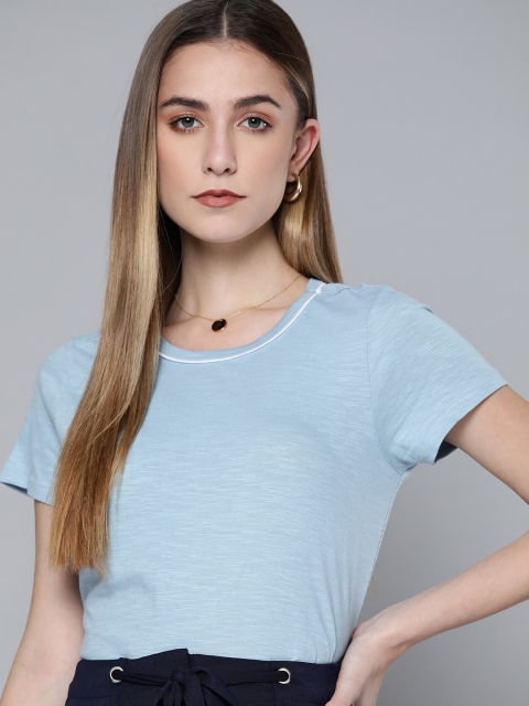 

Chemistry Women Blue Pure Cotton Solid T-shirt