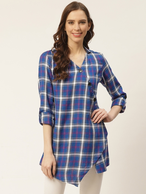 

Rue Collection Women Blue & White Checked Top