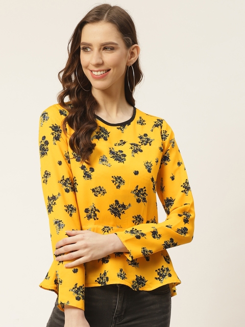 

Rue Collection Women Mustard Yellow & Black Floral Print A-Line Top