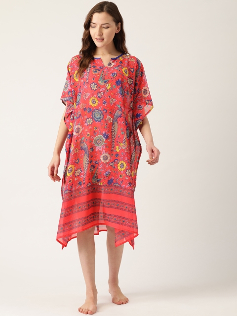 

Rue Collection Women Coral Red & Blue Printed Cover-Up Kaftan Dress