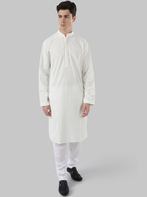 

Ethnix by Raymond Men White Woven Design Straight Kurta