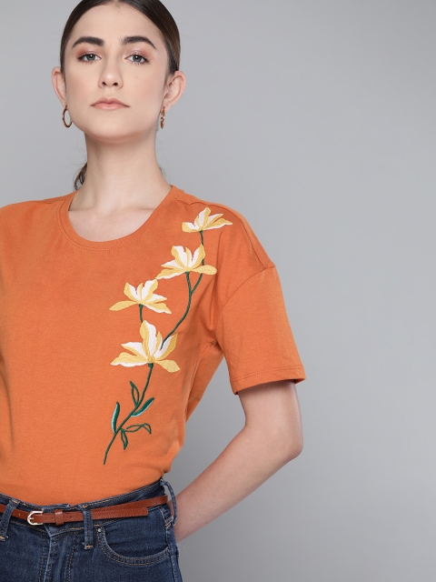 

Chemistry Women Orange Embroidered Tshirt