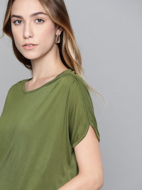 

Chemistry Women Green Boxy Solid T-shirt