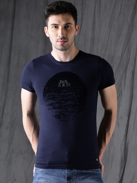 

WROGN Navy Solid Pure Cotton T-shirt, Navy blue