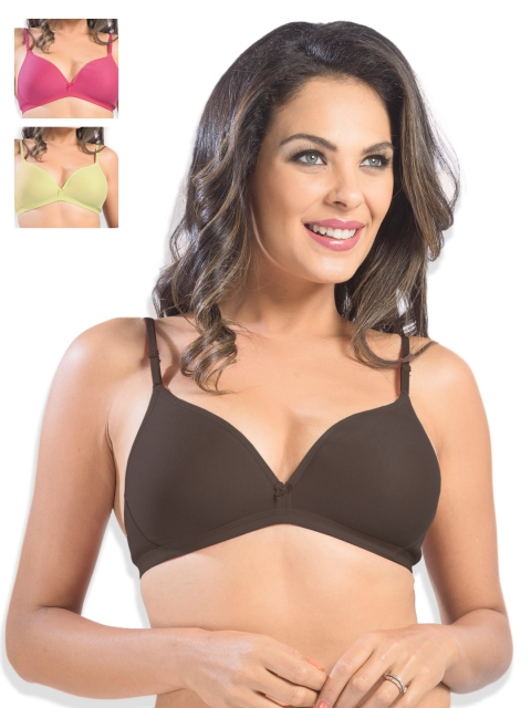 

Sonari Pack of 3 Medium-Coverage Plunge Bras, Coffee brown