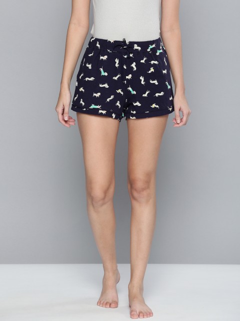

HERE&NOW Women Black & White Animal Printed Lounge Shorts