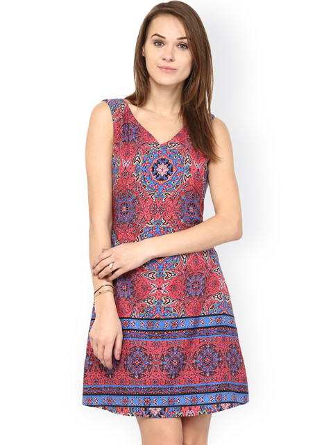 

Harpa Pink & Blue Printed A-Line Dress