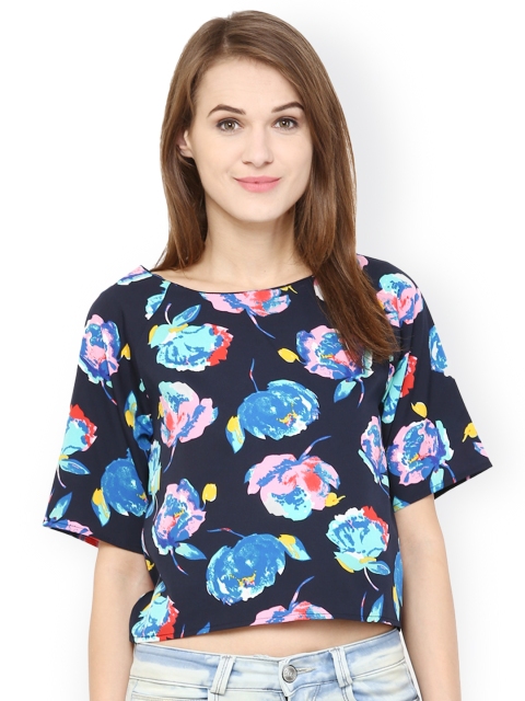 

Harpa Navy Floral Print Crop Top, Navy blue
