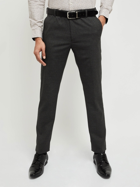 

max Men Grey Slim Fit Solid Formal Trousers