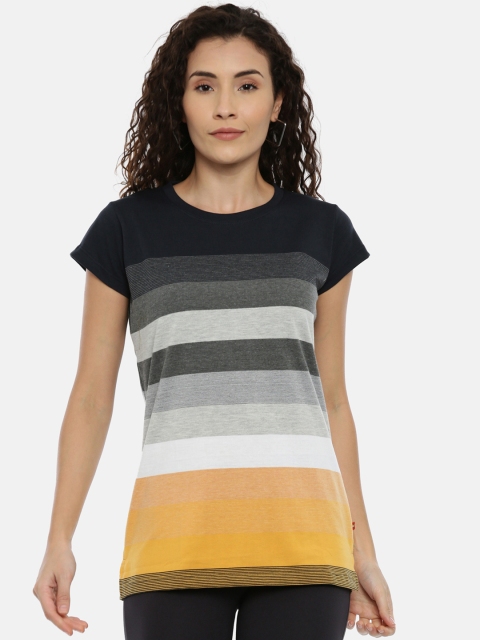 

GOLDSTROMS Women Black & Grey Striped Round Neck T-shirt