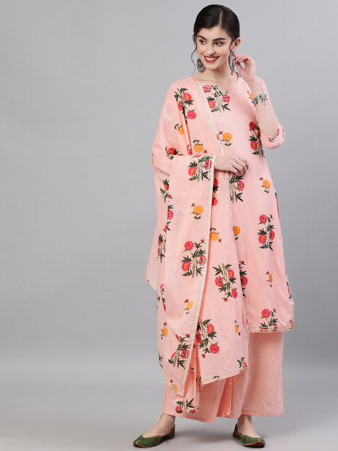 

Ishin DESIGNER STUDIO Women Pink Printed Kurta with Trousers & Dupatta