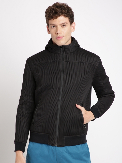 

Breakbounce Men Black Solid Windcheater Bomber Jacket