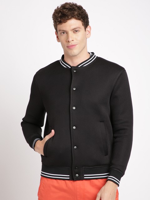 

Breakbounce Men Black Solid Windcheater Varsity Jacket