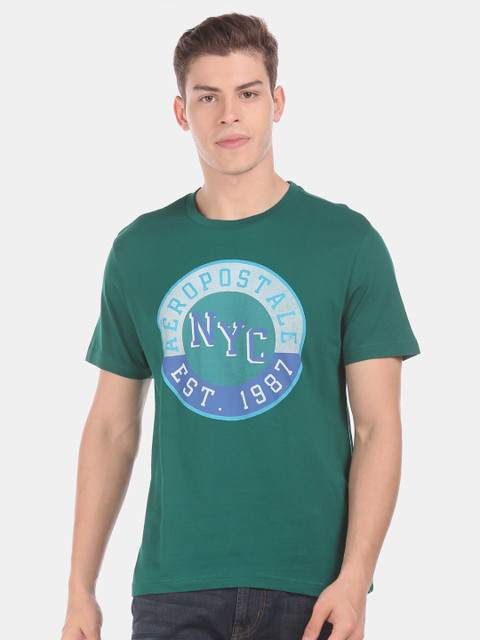 

Aeropostale Men Green Printed Cotton Round Neck T-shirt