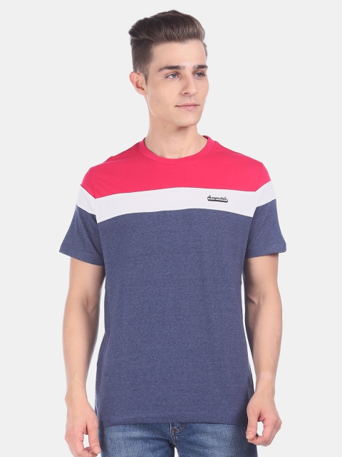 

Aeropostale Men Blue & Pink Colourblocked Round Neck T-shirt