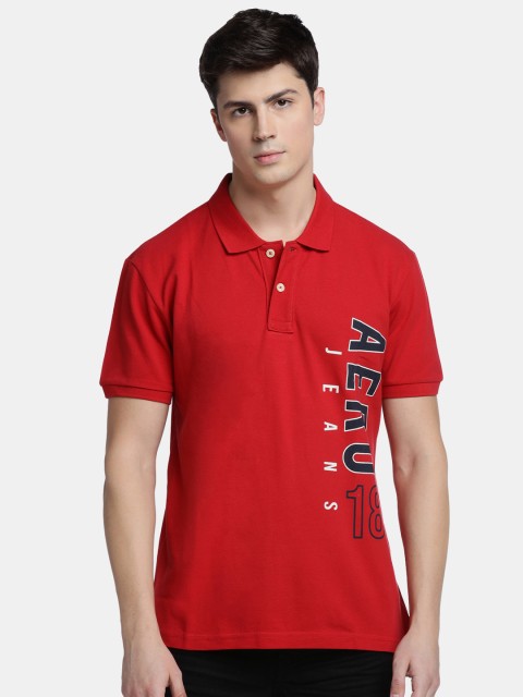 

Aeropostale Men Red Printed Polo Collar T-shirt