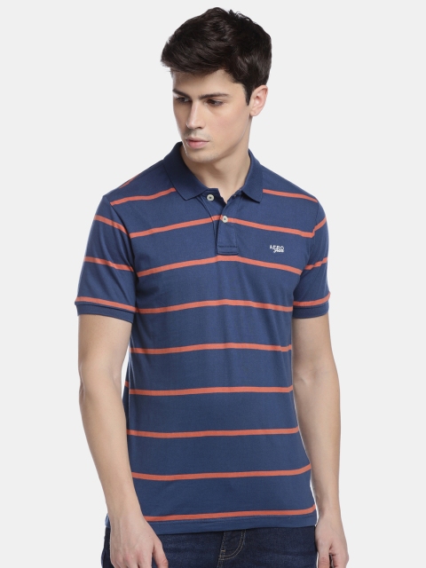 

Aeropostale Men Navy Blue Striped Polo Collar T-shirt