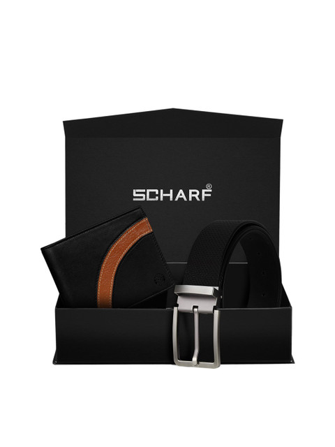 

SCHARF Men Black Genuine Leather Formal Belt & Wallet Gift Set
