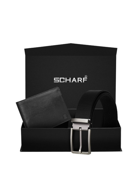 

SCHARF Men Black Genuine Leather Formal Belt & Wallet Gift Set