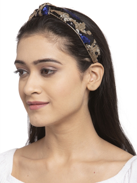 

Ferosh Gold-Toned & Navy Blue Embellished Hairband