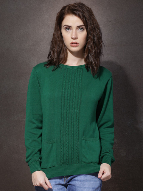 

Roadster Women Green Patterned Sweater