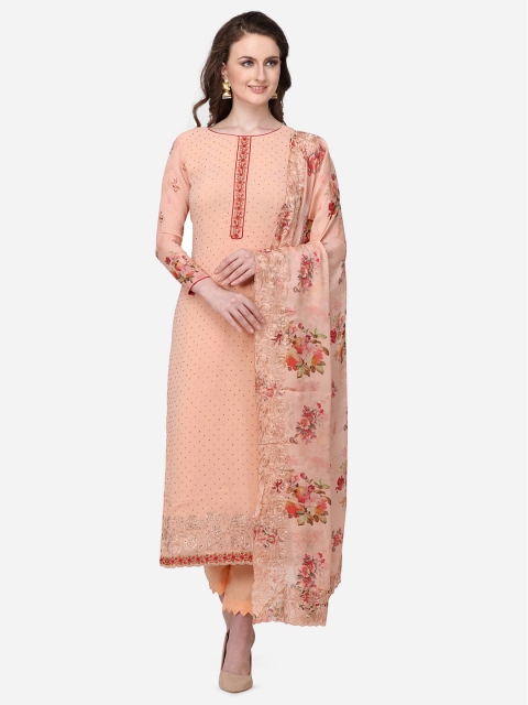 

Stylee LIFESTYLE Peach-Coloured Poly Georgette Unstitched Dress Material