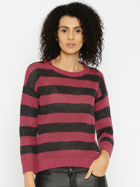

Roadster Women Pink Self-design Sweater