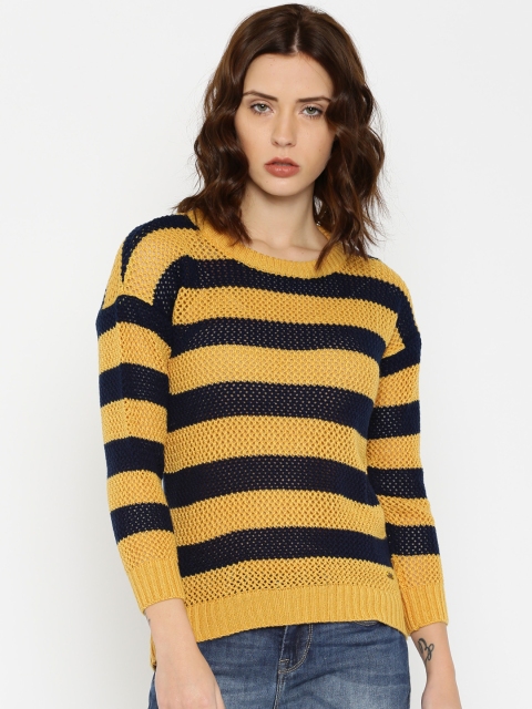 

Roadster Women Yellow Self-design Sweater, Navy blue