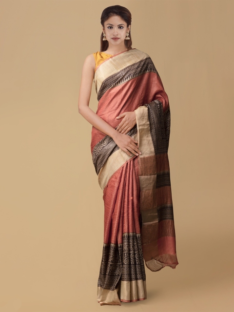 

Unnati Silks Pink Pure Silk Handloom Woven Design Tussar Saree