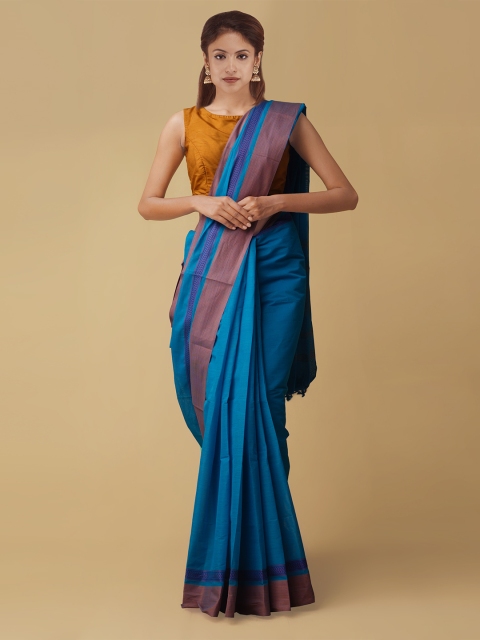 

Unnati Silks Blue Solid Pure Cotton Handloom Saree