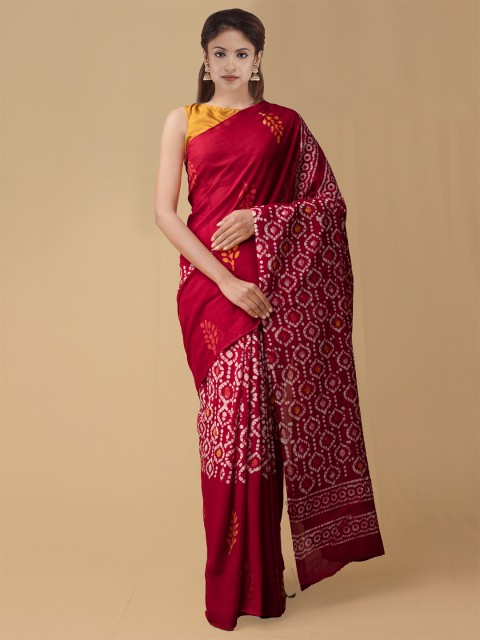

Unnati Silks Red Printed Pure Cotton Saree