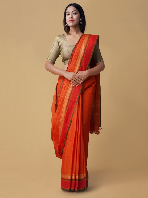 

Unnati Silks Orange Solid Saree